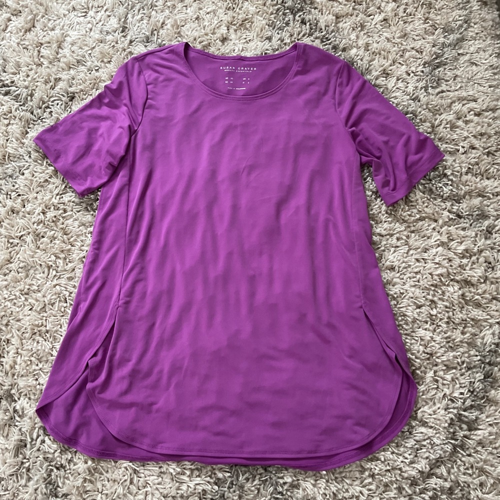 Susan Graver Modern Essentials Purple Short Sleeve Tulip Hem Top XS